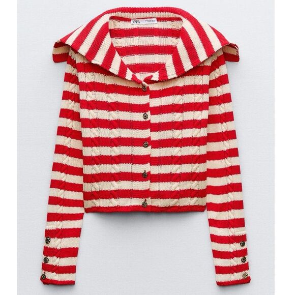 ⭕️ Zara Red and Cream Knit Sweater Old Money Style - Picture 1 of 6